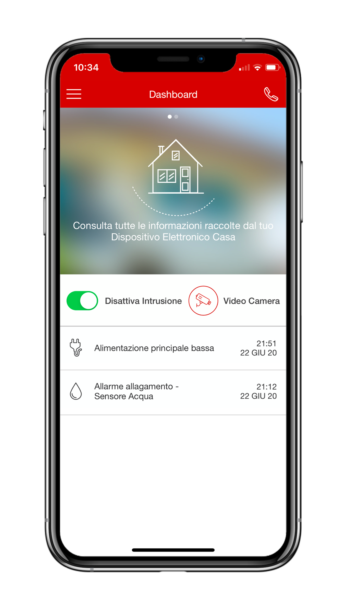 casa in touch, dashboard allarmi